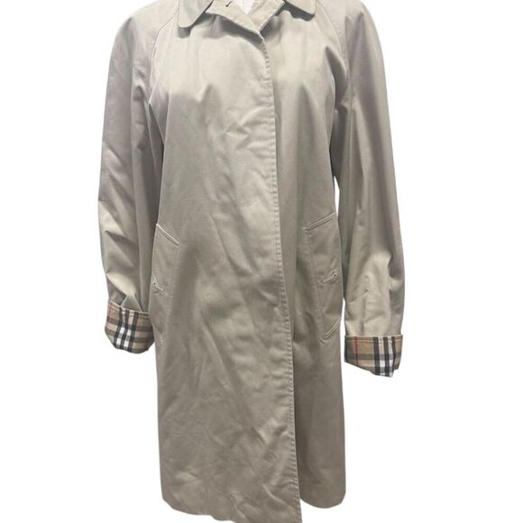 EUC Burberry Women's Beige Trench Coat Size 6 Classic Plaid Detachable Lining - Picture 1 of 12